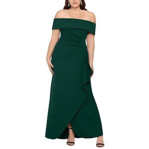 NWT Xscape Plus Size Long Scuba Off-The-Shoulder Dress Gown Hunter Green 16W